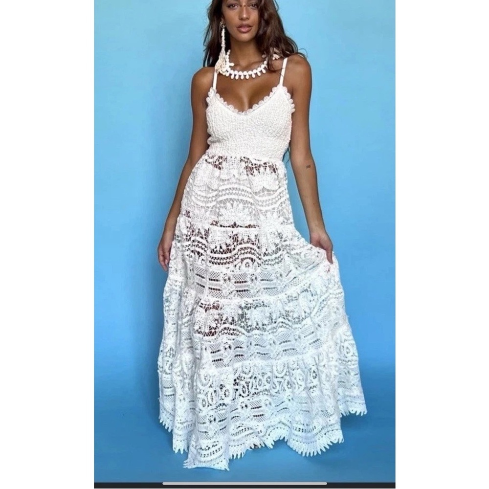 Antica Sartoria White Crochet  knitted long Dress NWT O/S LAST ONE